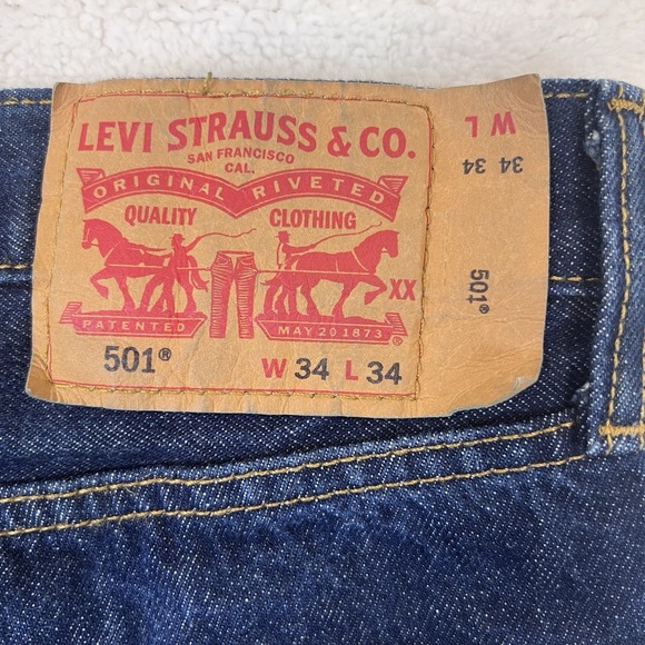 Levis‎ 501 Jeans Men 34x34 (34x33 Actual) Dark Blue Button Fly - Picture 9 of 11
